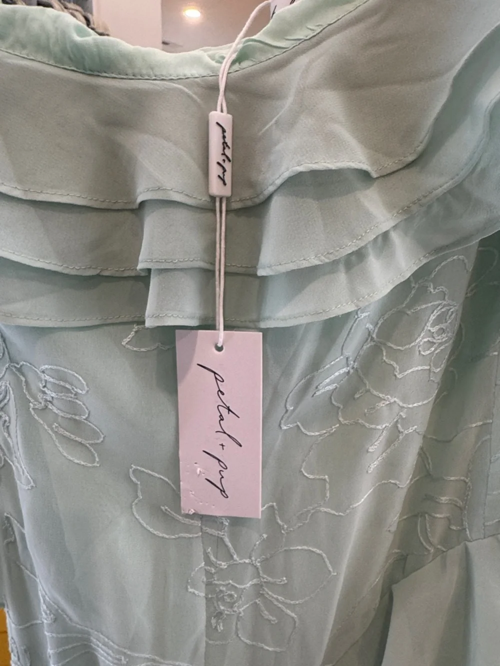 Petal & Pup One-Shoulder Ruffle Maxi Dress in Sage - Picture 2 of 7